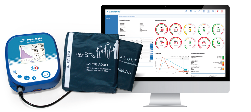 Medi-stats BP+ device with cuff and portal dashboard